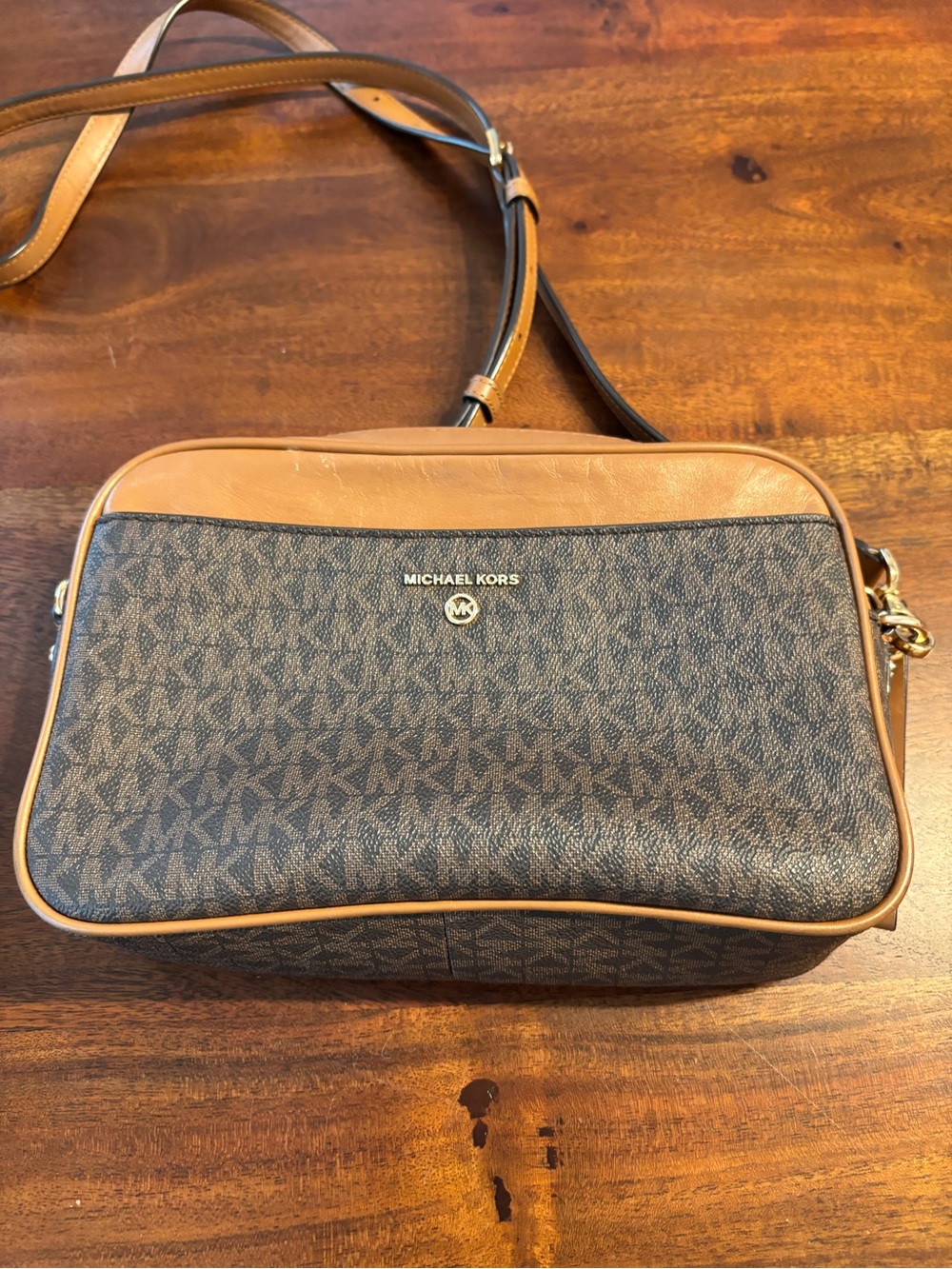 Michael Kors Brown and Tan Logo Messenger Crossbody